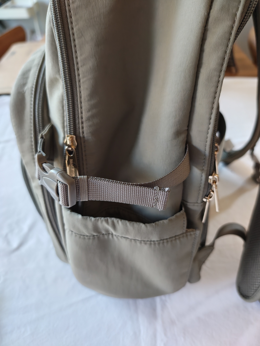 Isaac Mizrahi Taupe Backpack with Gold Hardware - Picture 5 of 13